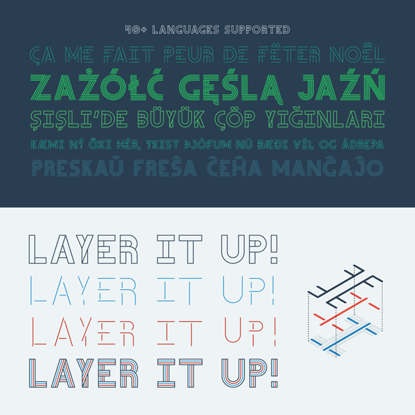 The layerable fonts of the Teip system support over 40 languages. The layerable fonts of the Teip system support over 40 languages.