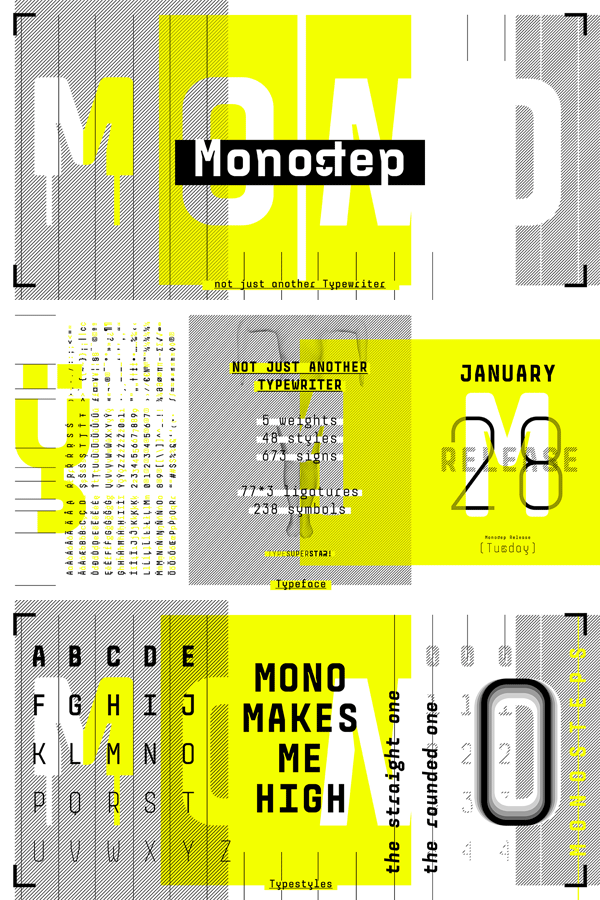 The contemporary Monostep font family by Judith Jöhren and Lisa Müller is not just another typewriter.