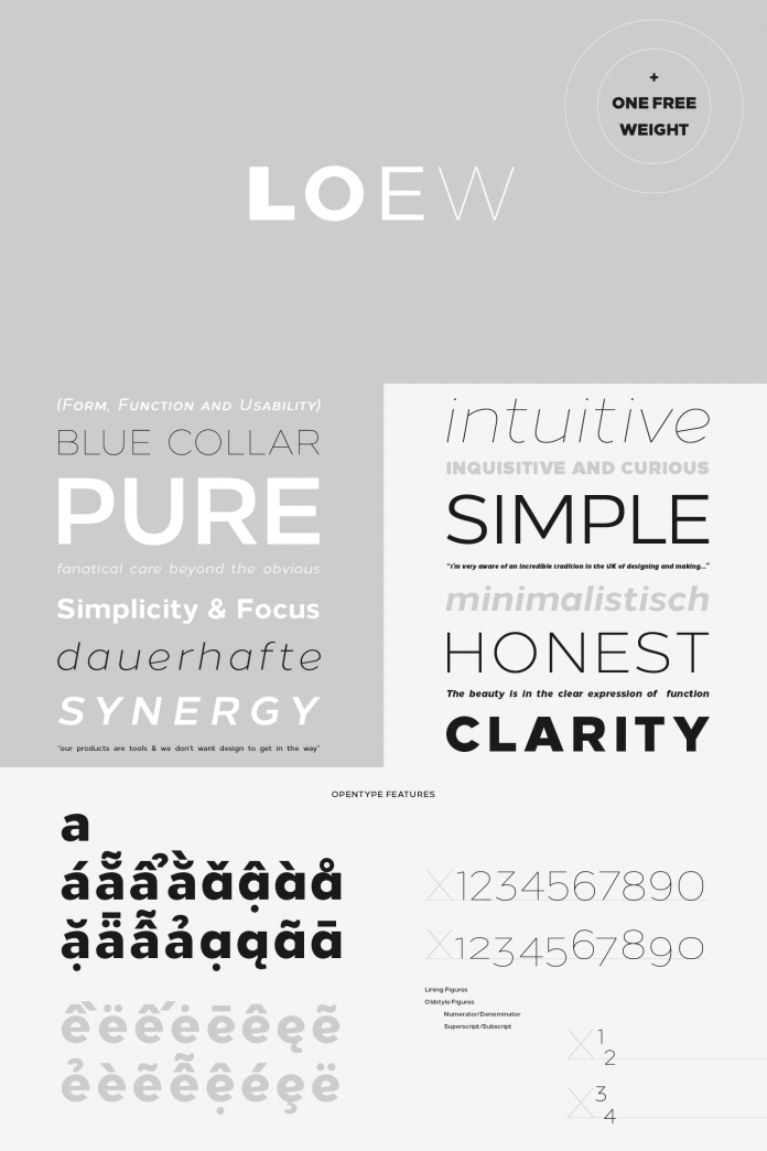 The Loew typeface, a geometric sans serif font family designed by Jonathan Hill of The Northern Block Ltd. The Loew typeface, a geometric sans serif font family designed by Jonathan Hill of The Northern Block Ltd.