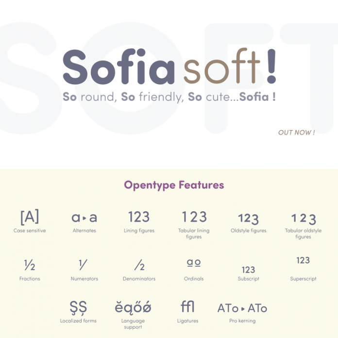 The Sofia Soft font family from Mostardesign with countless OpenType features.