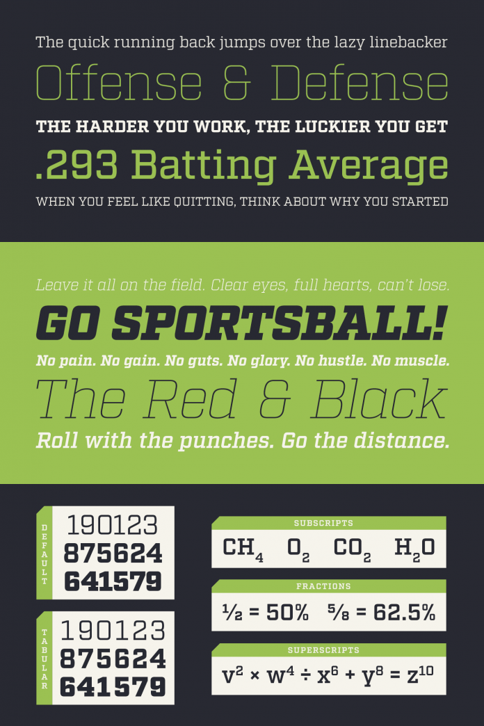 The Factoria font family - text samples and typographic features.