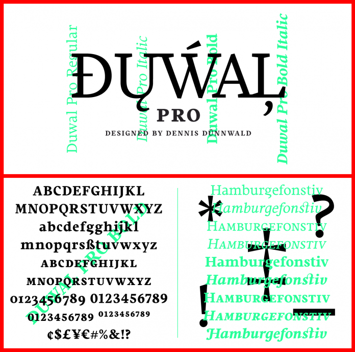 The Duwal Pro font family, an Antiqua typeface by German designer Dennis Dünnwald for foundry Volcano. The Duwal Pro font family, an Antiqua typeface by German designer Dennis Dünnwald for foundry Volcano.
