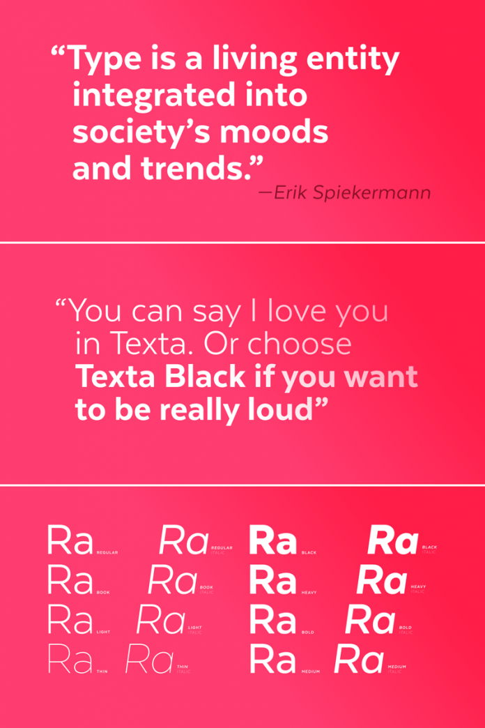 The Texta font family, a contemporary typeface for any kind of texts. The Texta font family, a contemporary typeface for any kind of texts.