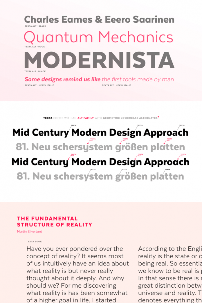 Texta, a modern text font family created by Daniel Hernández and Miguel Hernández. Texta, a modern text font family created by Daniel Hernández and Miguel Hernández.