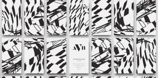 Business cards with abstract patterns on the back.
