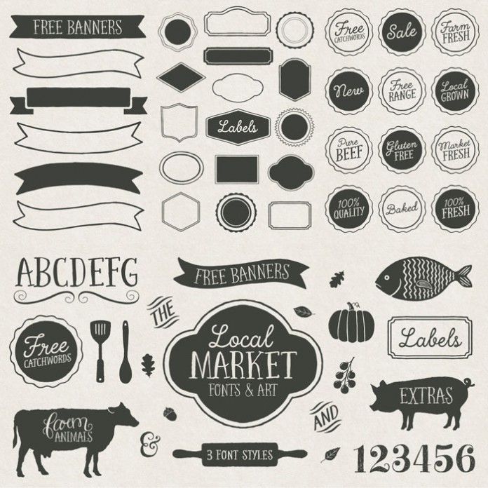 A selection of catchwords, ornaments, labels, and extras.