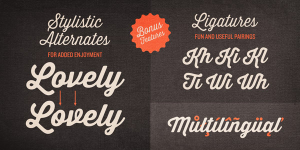 Some bonus features such as stylistic alternates and ligatures.