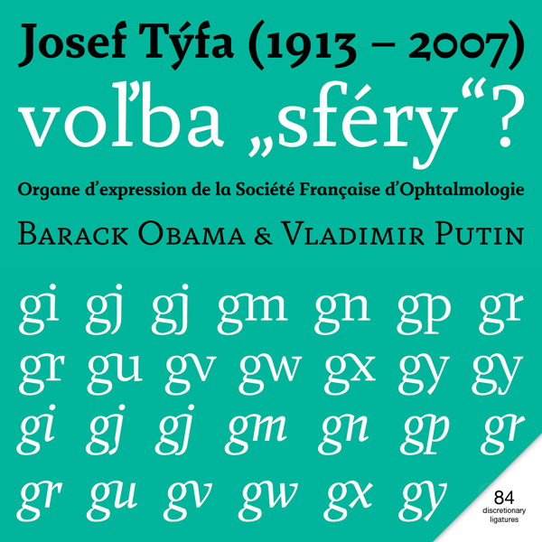 Some examples of titles and a selection of discretionary ligatures.