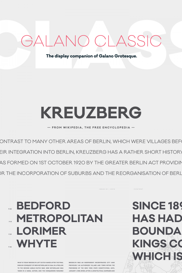 The Galano Classic font family - examples of use.