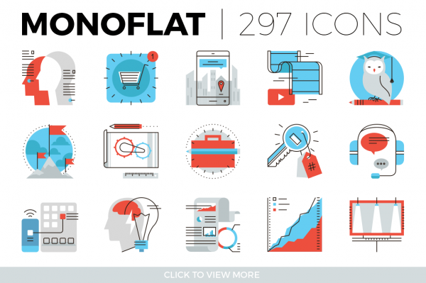 The Monoflat Icons Collection is based on current design trends using both flat graphics and thin lines. The Monoflat Icons Collection is based on current design trends using both flat graphics and thin lines.