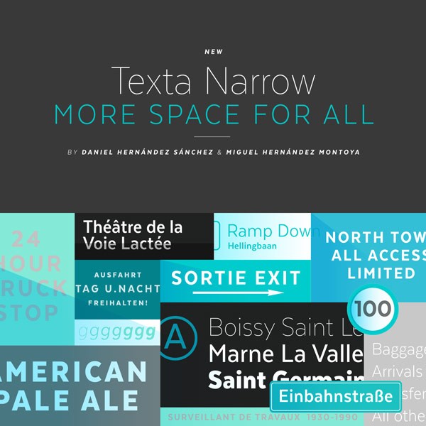 The Texta Narrow font by Daniel Hernández and Miguel Hernández is a type family for any kind of texts.