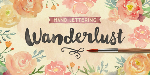 Wanderlust letters is a beautifully hand painted script typeface by Cindy Kinash of foundry Cultivated Mind.