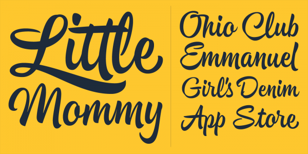 Some type samples of the script font.