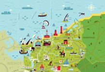 Map of West Pomeranian province with attractions and possible activities.