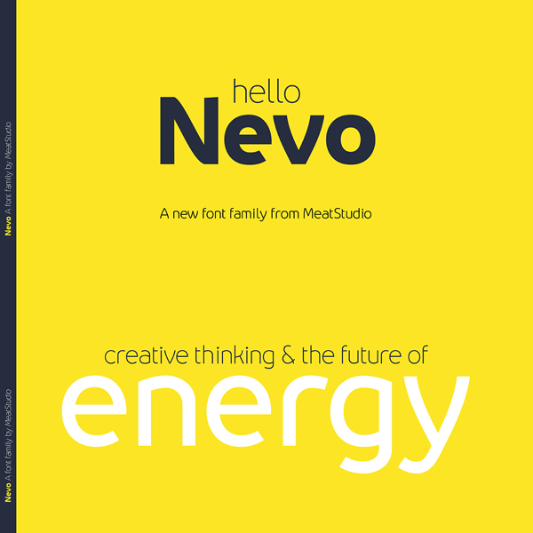 Nevo, a contemporary sans serif font family designed by Stew Deane.