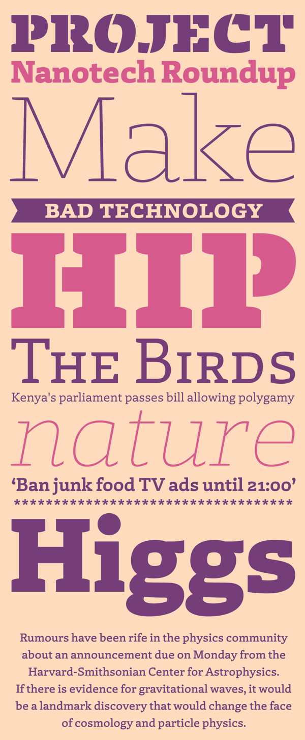 Laski Slab, a comprehensive suite of 20 fonts conceived for editorial purposes.