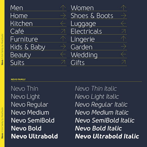 The type family consists of 7 weights plus matching italics.