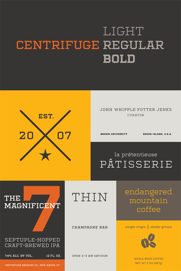 The Centrifuge font family draws inspiration from the industrial-chic of the 19th century. The Centrifuge font family draws inspiration from the industrial-chic of the 19th century.