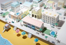 Editorial artwork of a beach in Miami for Stylist Magazine.
