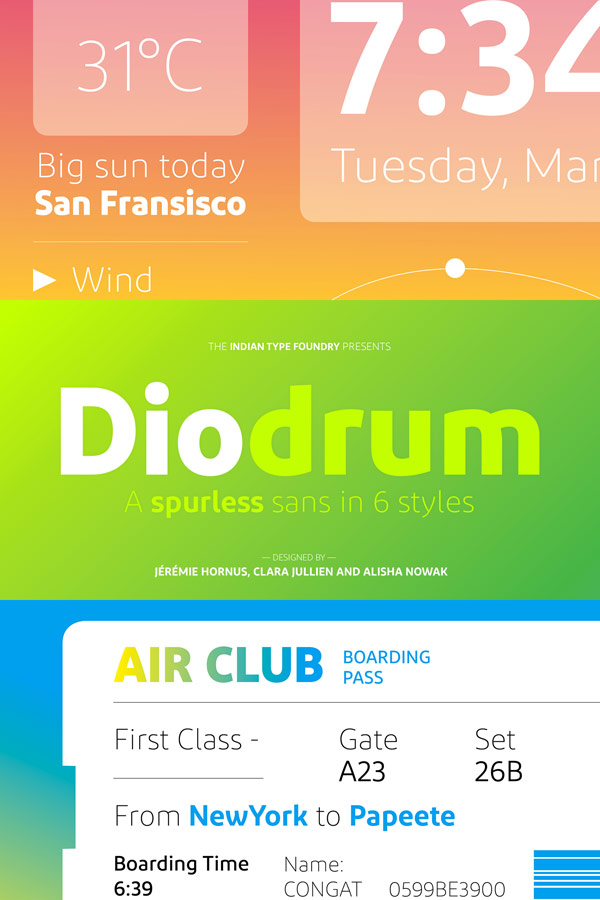 Diodrum, a friendly and modern sans serif type family in 6 styles from Indian Type Foundry. Diodrum, a friendly and modern sans serif type family in 6 styles from Indian Type Foundry.