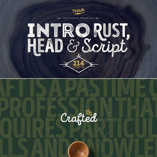 With 214 fonts included, the Intro Rust font family from Fontfabric is one of the biggest type packages on the market.