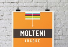 Eddy Merckx Cycling Jersey - Poster design of the Molteni Arcore jersey with the world champion stripes.