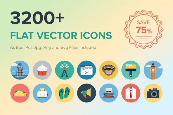Over 3200 flat vector icons included in one big bundle as AI, EPS, PDF, SVG, and additional PNG and JPG files. Over 3200 flat vector icons included in one big bundle as AI, EPS, PDF, SVG, and additional PNG and JPG files.