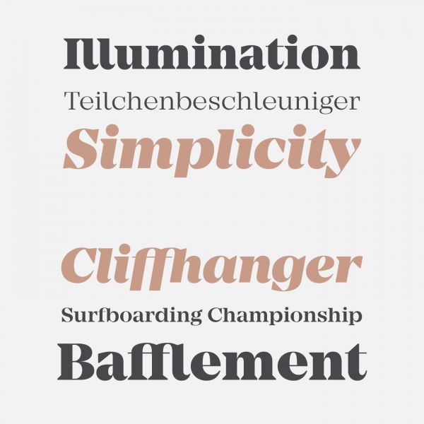 Some type samples of the Mirador typeface created by Rene Bieder.