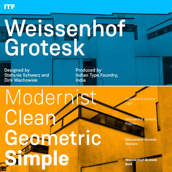 Weissenhof Grotesk, a constructed geometric sans serif from Indian Type Foundry.