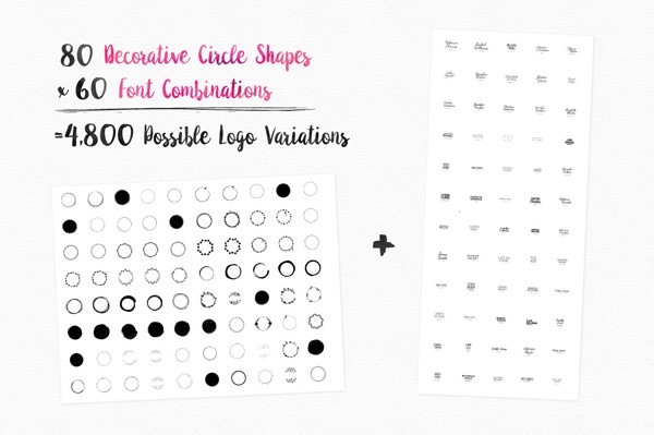 80 decorative circle shapes and 60 font combinations.