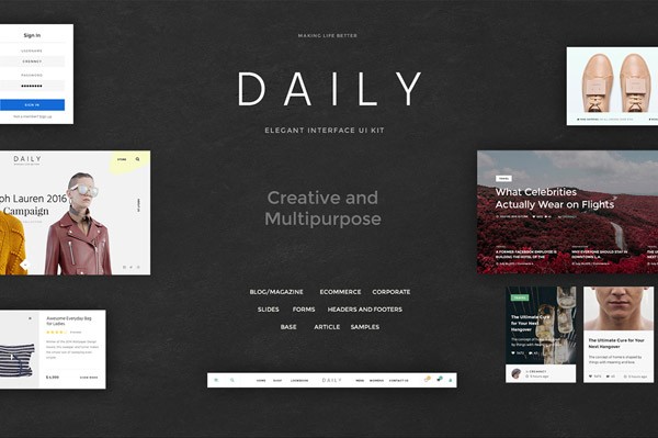 The Daily UI Kit from Creanncy is a very large set of elegant UI elements for mobile and web design.