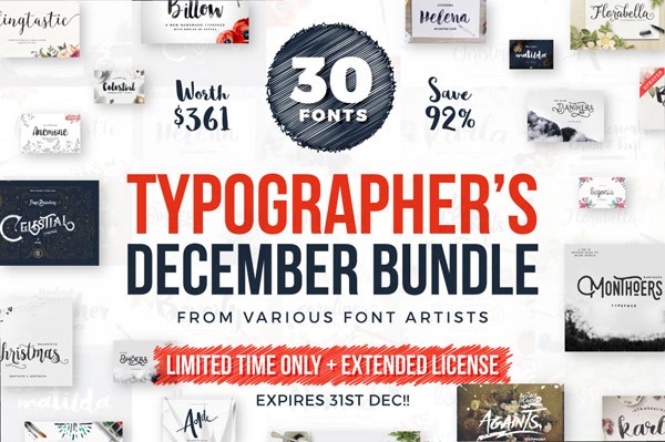 Typographer's December Dream Bundle with 30 fonts.