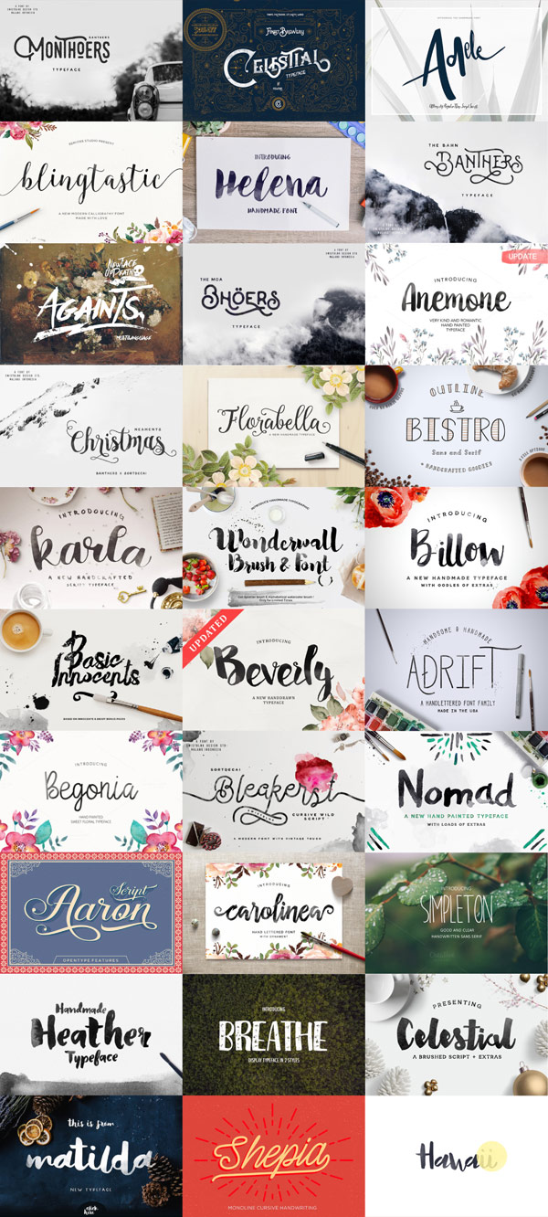 All included typefaces of the big december bundle.