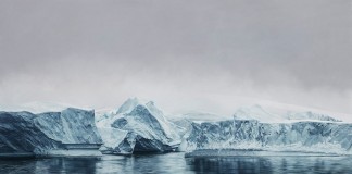 Deception Island, Antarctica – drawing by Zaria Forman from 2015 in the size of 72x128.