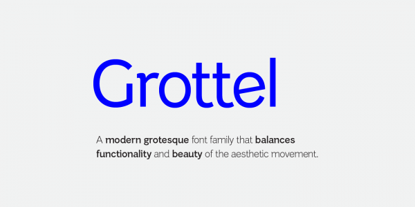 Grottel, a modern grotesque sans serif font family by Rebecca Hurst of The Northern Block Ltd.
