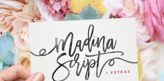 Madina Script, a feminine handwriting typeface by Sam Parrett, a British graphic designer.