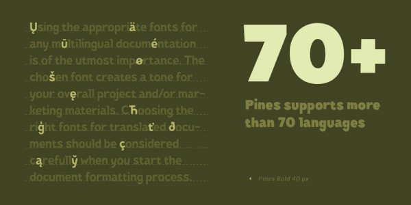 The Pines font family supports more than 70 languages.