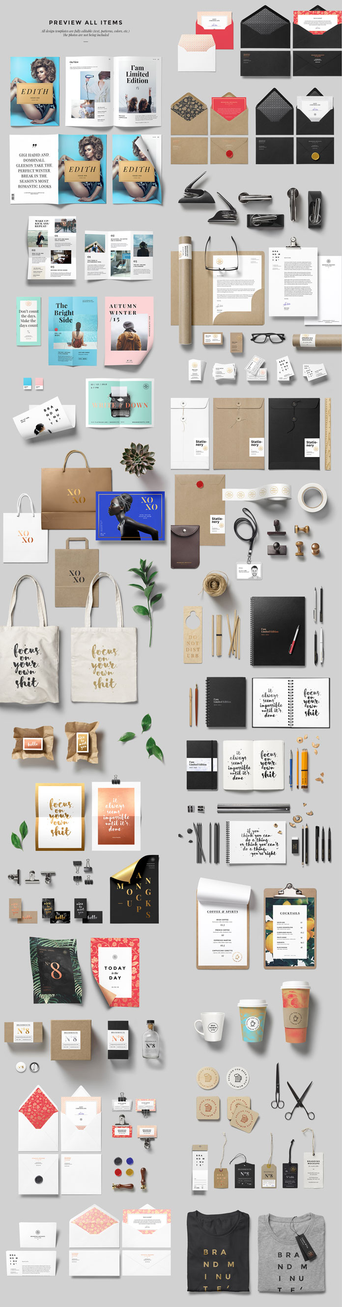 Preview of all included items and branding mockups.