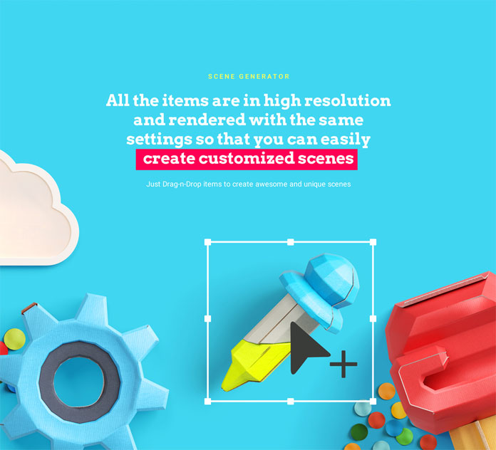 High resolution items of playful paper crafts.