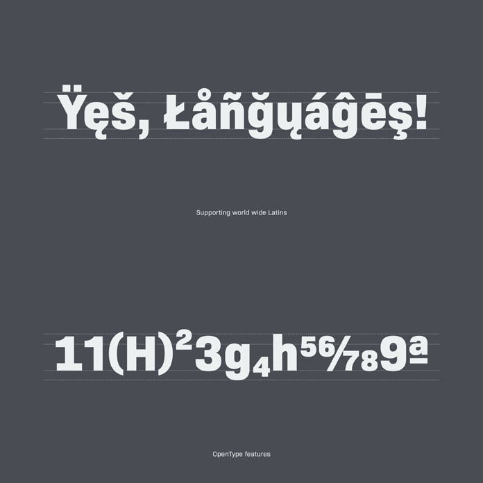 Bio Sans is supporting world wide Latins and comes with plenty of Open Type features.