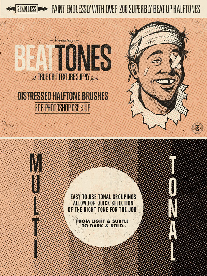 BEAT TONES – Distressed Halftone Brushes for Adobe Photoshop. BEAT TONES – Distressed Halftone Brushes for Adobe Photoshop.