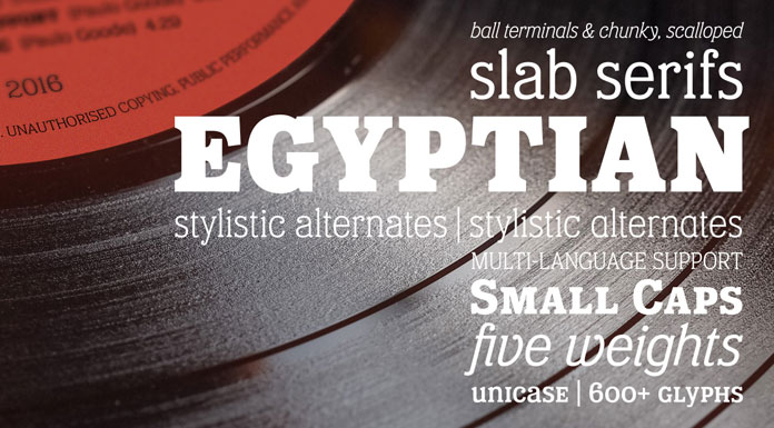 Eponymous, an Egyptian-style typeface with chunky, scalloped serifs. Eponymous, an Egyptian-style typeface with chunky, scalloped serifs.