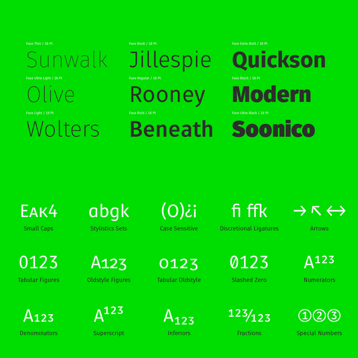 9 weights and lots of OpenType features.
