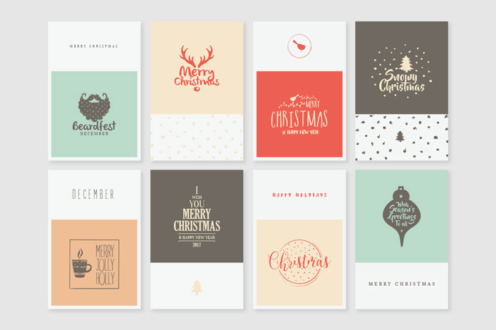 The greeting cards are based on diverse illustrations and various color schemes.