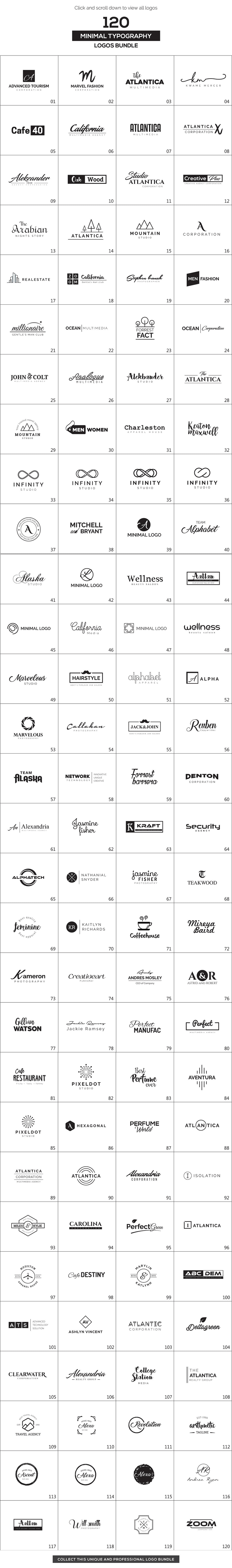 120 minimalist logos in one big bundle. 120 minimalist logos in one big bundle.