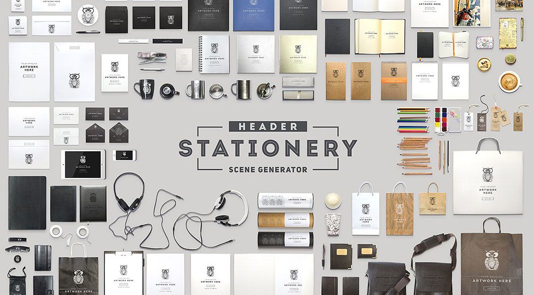 Adobe Photoshop header stationery scene generator.