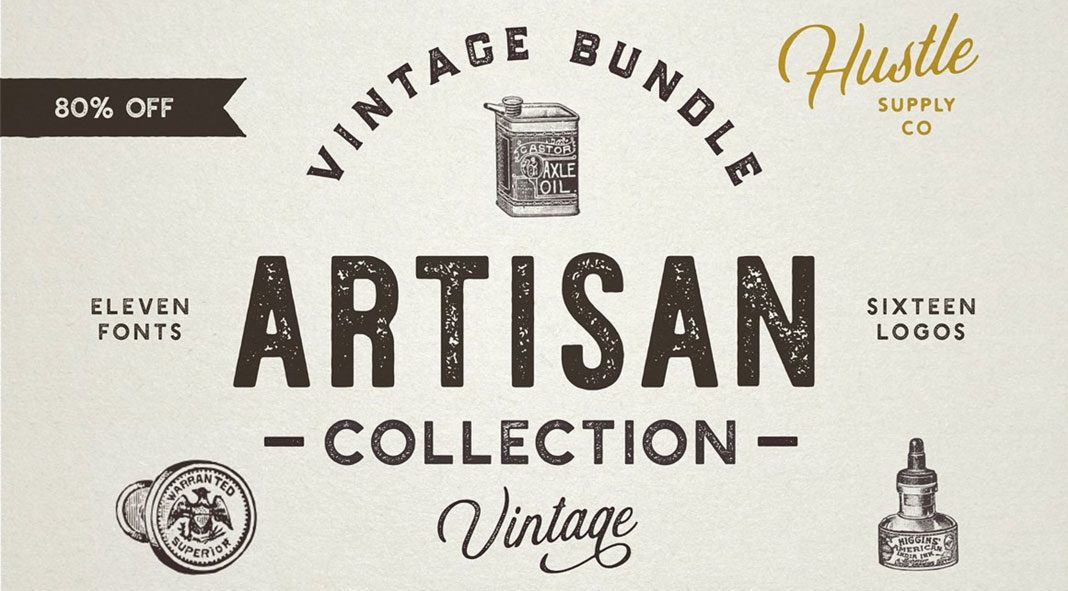 Artisan collection - retro fonts and logos by Hustle Supply Co.