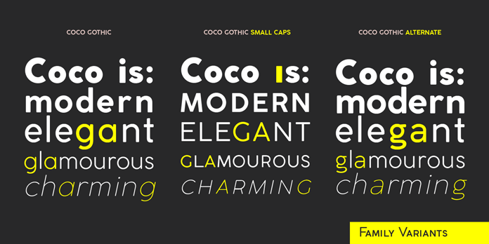 Coco Gothic, family variants. Coco Gothic, family variants.