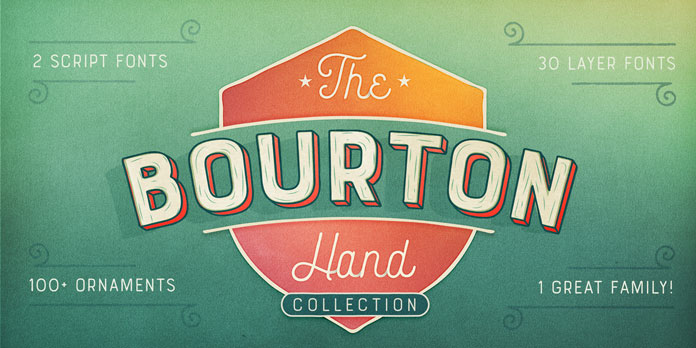 Bourton Hand - multilayered font family by Kimmy Kirkwood.