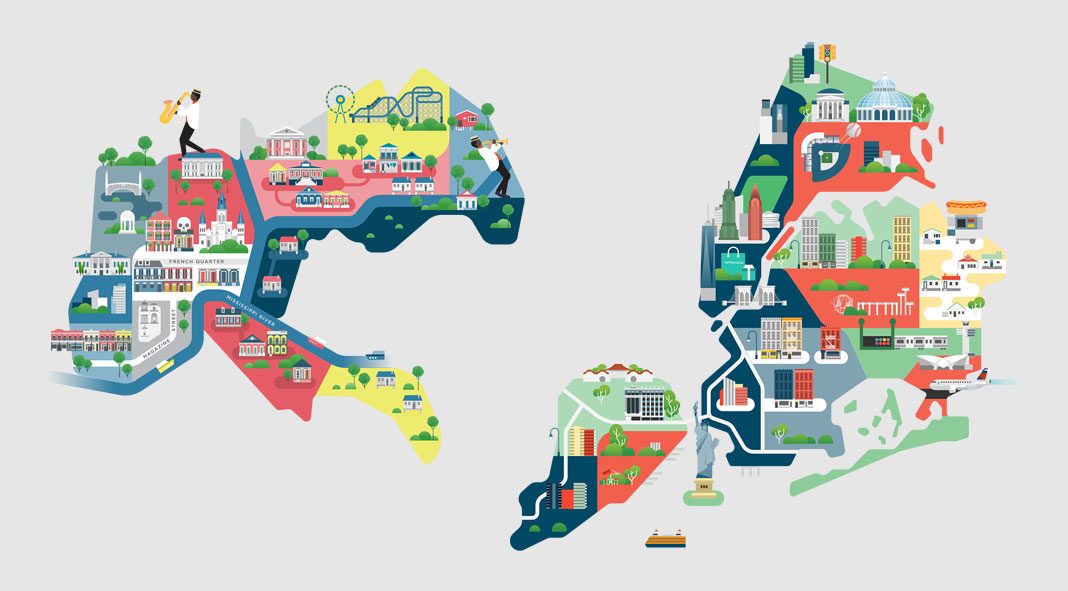 Cities of America - map illustrations by Jing Zhang.